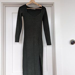 NEW Oak & Fort Sweater Neck Dress Size XS Long Sleeve Sweetheart Ribbed Green
